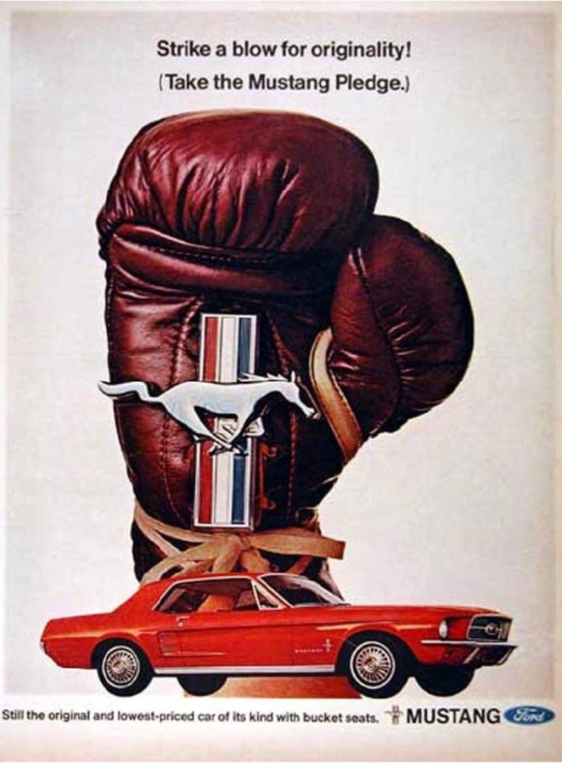 Ford Mustang vintage auto ad; Strike a blow Ford Mustang vintage auto ad; Strike a blow